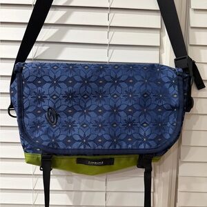 Timbuk2 Blue Floral Print Messenger Bag with Green Base